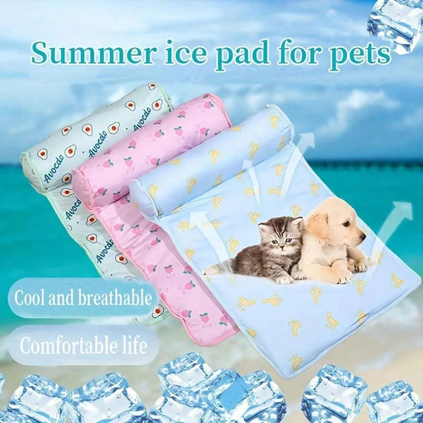 Kühlmatte FrostTail für Hunde & Katzen | Mit Kopfkissen | Atmungsaktiv & Waschbar | Rutschfest & Bequem