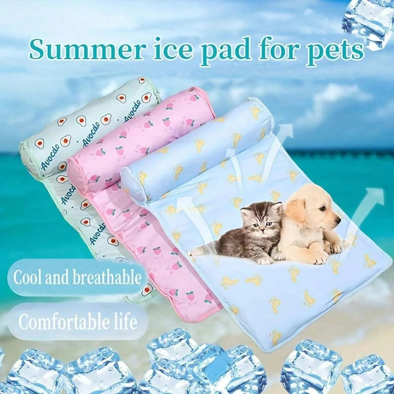 Kühlmatte FrostTail für Hunde & Katzen | Mit Kopfkissen | Atmungsaktiv & Waschbar | Rutschfest & Bequem