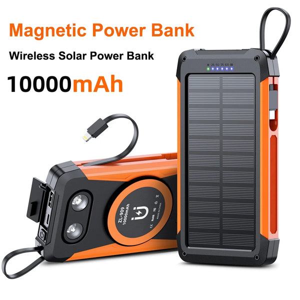 Voltaris MagCharge Solar Powerbank 10000mAh | Magnetisches Wireless Charging | 22,5W Schnellladefunktion | Mit Kabel & Taschenlampe | Für iPhone, Samsung & Co.