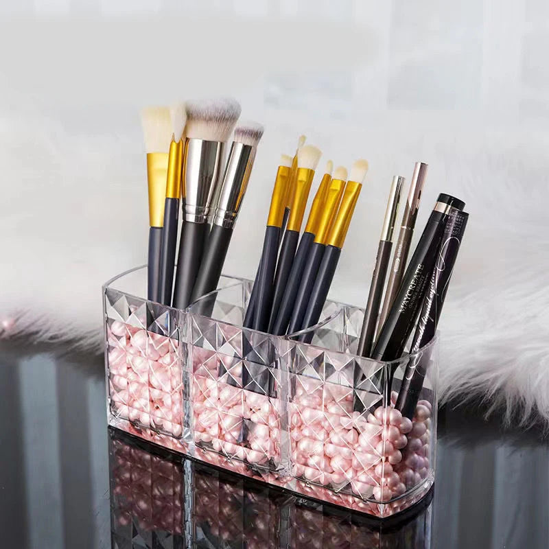 Kosmetik-Organizer GlamHive Diamond | Spiegeltür-Box mit Rhomben-Muster | 3 Fächer
