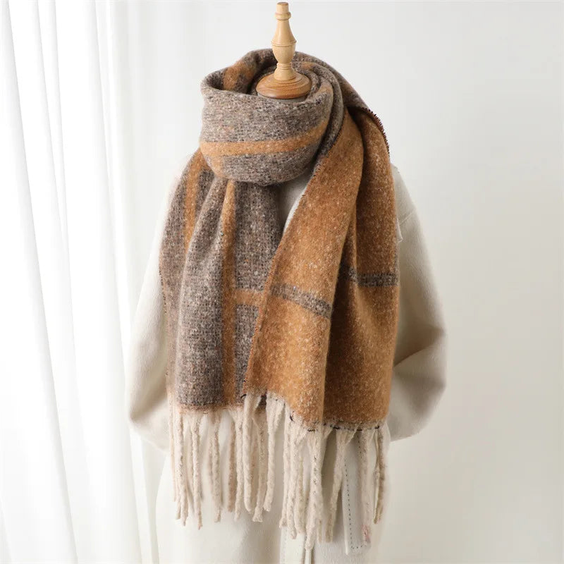 CashmiraLux | Damen Winter-Schal & Stola | Kaschmir-Pashmina-Mix | 220×42 cm | Mit Fransen