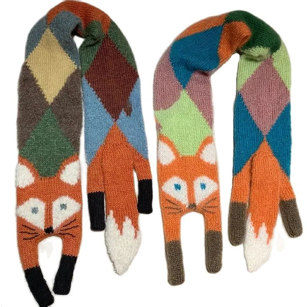 Strickschal FoxyHug | 120–145 cm | Weich & Warm | Niedliches Fuchsdesign für Damen & Kinder