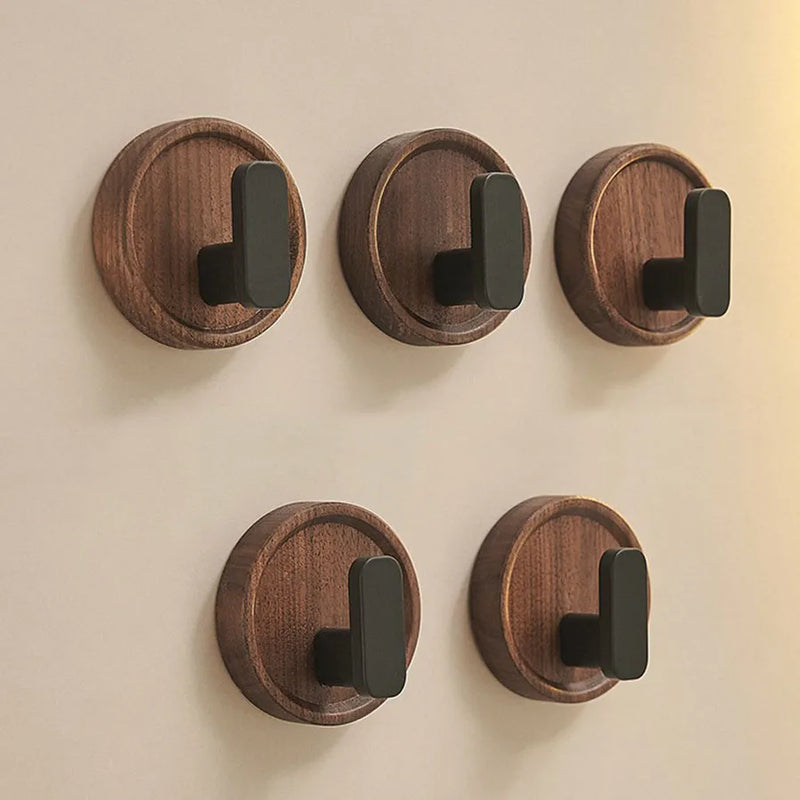 Selbstklebende Holz-Wandhaken Nordiva WoodCircle | Walnussholz | Dekorativer Haken für Schlüssel, Handtücher & Kleidung | Bad, Küche & Flur