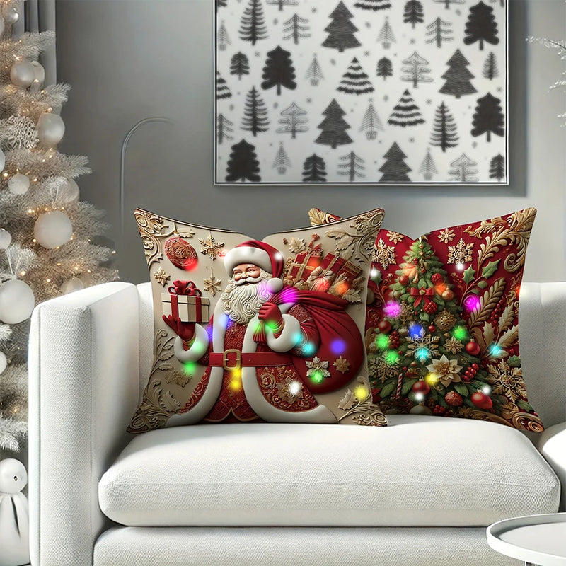 LED Weihnachts-Kissenbezug LumiNoël | 3D Santa Claus Design | Mit Leuchtfunktion | 45x45 cm Polyester