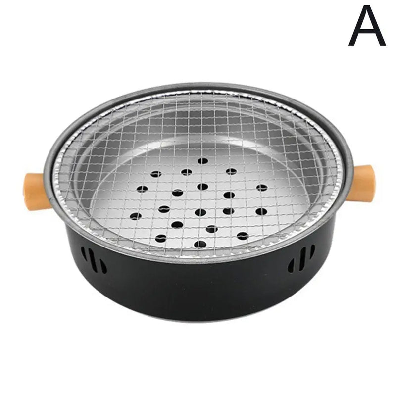 Kyoonori Koreanischer Holzkohlegrill rund | Tragbarer BBQ-Ofen aus Eisen | 32 × 10 cm | Antihaft-Grillrost | Für Camping & Outdoor