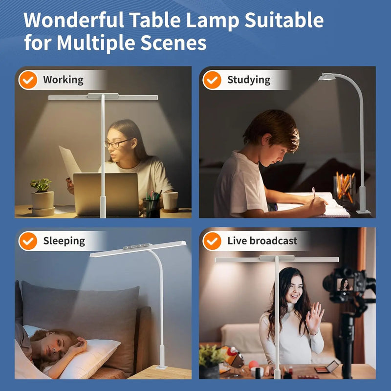 Lumavue LED Schreibtischlampe mit Klemme | Extra Breite Ausleuchtung | Stufenlos Dimmbar & Farbtemperatur einstellbar | Für Home Office & Bildschirmarbeitsplatz