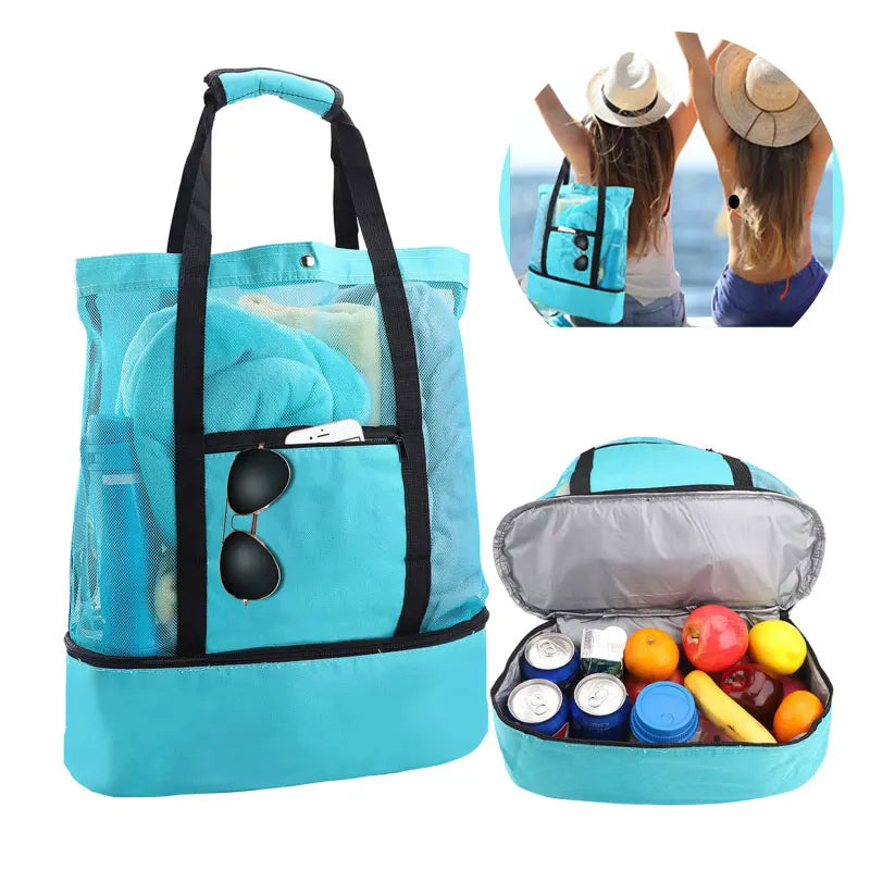 Strandtasche SANDORIA 2-in-1 | Mit Kühlfach & Netzaufbewahrung | Für Spielzeug, Muscheln & Snacks | Leicht & faltbar