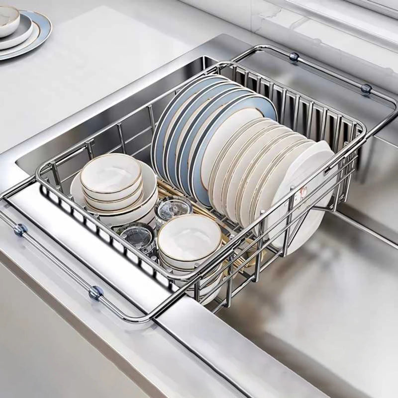 Abtropfgestell Flexinox | Ausziehbar & Rutschfest | Edelstahl Spülkorb für Spüle & Arbeitsplatte