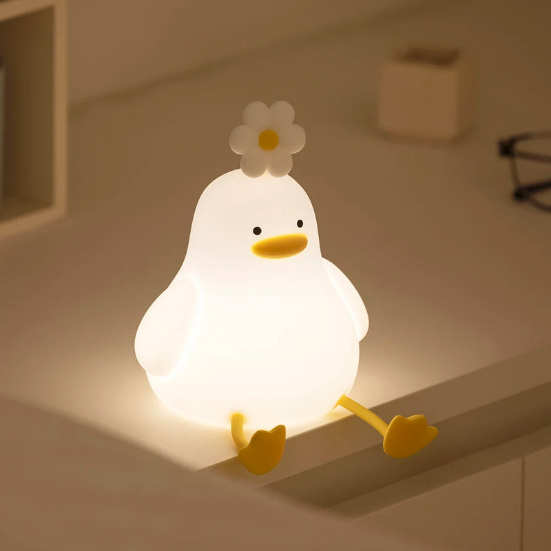 QuackGlow LED Nachtlicht | Niedliches Entendesign | Weiches Silikon | 3 Helligkeitsstufen | USB-Wiederaufladbar | 12 × 10 × 12 cm