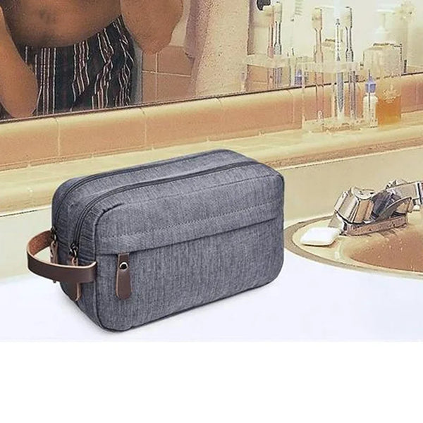 Nylonéa Kulturbeutel Unisex | Wasserabweisend | Canvas-Design mit Ledergriff | Für Reise & Alltag