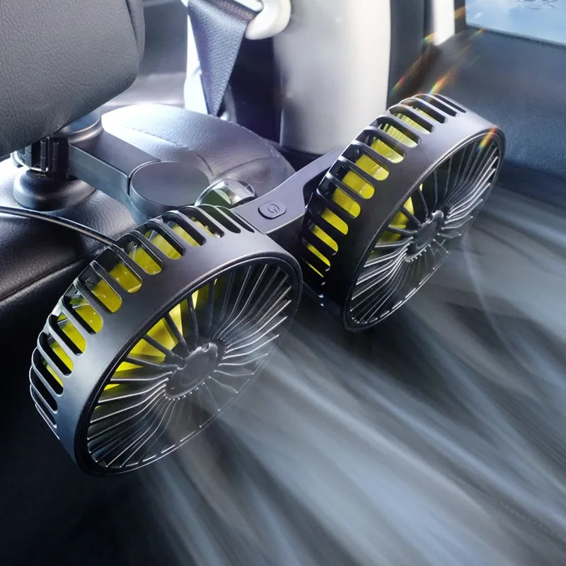 Auto-Kühlventilator AIRCURA DUO | 3 Geschwindigkeiten | USB-Ladung | 360° drehbar | Für Rücksitz & Kopfstütze
