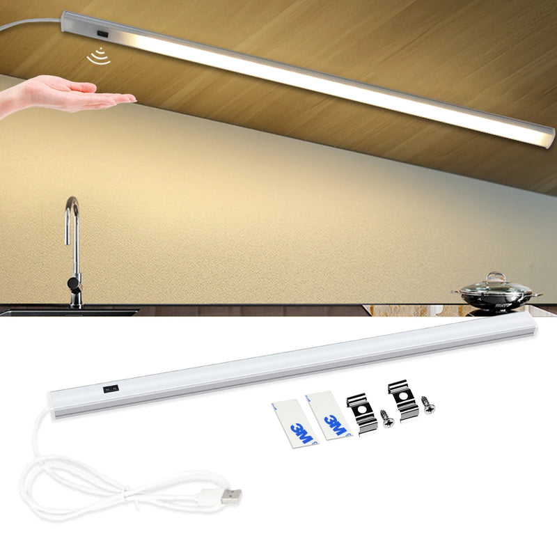 LumiWave LED-Lichtleiste mit Handbewegungssensor | USB-betrieben | 30/40/50 cm | Für Küche, Bad & Schrankbeleuchtung