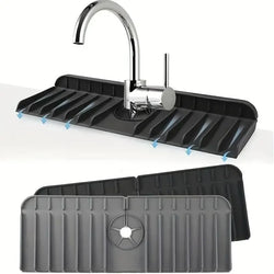 AquaGuard Pad Silikon-Wasserhahnmatte mit Abflussfunktion | Spülbecken-Spritzschutz & Ablage für Spülschwamm & Seife | 37 × 14 × 1,5 cm