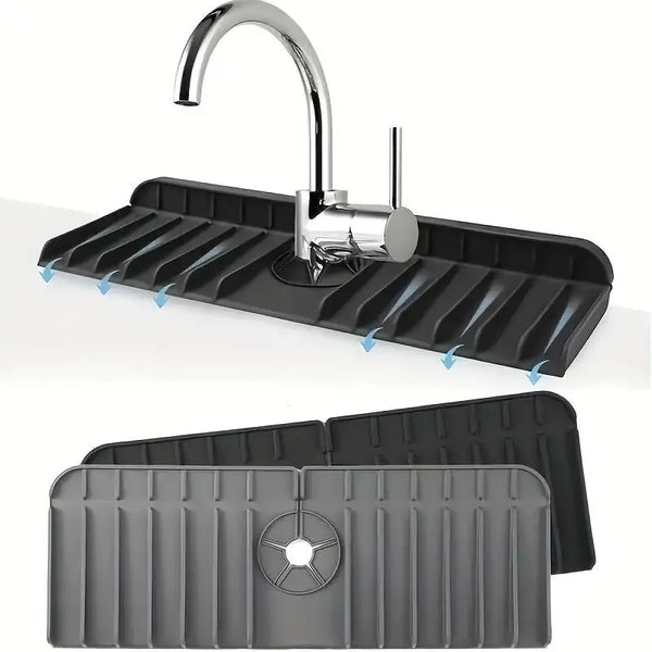 AquaGuard Pad Silikon-Wasserhahnmatte mit Abflussfunktion | Spülbecken-Spritzschutz & Ablage für Spülschwamm & Seife | 37 × 14 × 1,5 cm