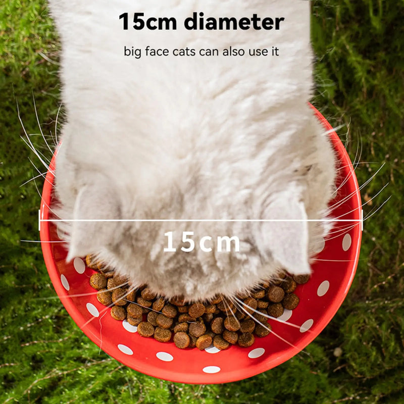 Whiskerella Katzennapf Keramik Erhöht | 15 cm Pilzdesign | Schonend für Schnurrhaare & Nacken | Für Futter & Wasser | Neigbare Form