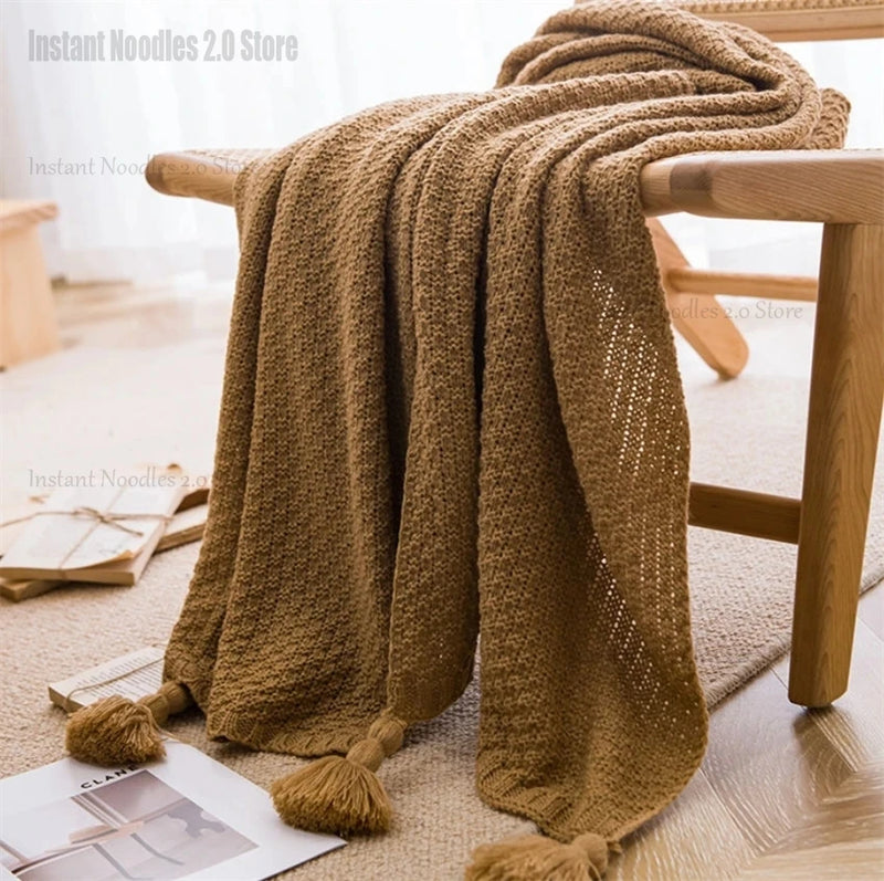 NordicHaven Decke | Chunky Knit mit Quasten | Weiches Waffel-Muster | Sofa & Bett