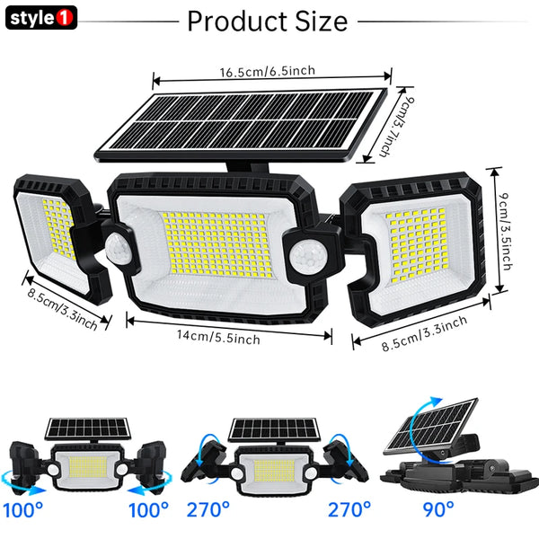 SecuSolar MaxView 167 Solar Sicherheitsstrahler 167 LEDs | 3 Schwenkbare Köpfe | Bewegungsmelder & 3 Leuchtmodi | IP65 Wasserdicht | 2200 Lumen