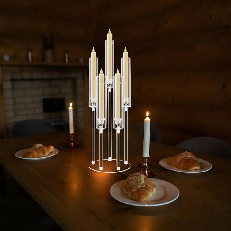 Claréa Acryl-Kerzenhalter | 5-armig & Kristallklar | Tischdekoration für Hochzeit, Party & Jubiläum | 30×28 cm