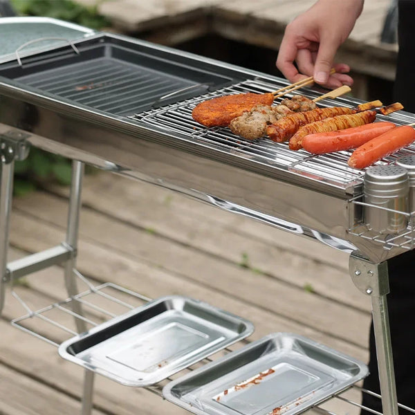 Flammoro Großer Holzkohlegrill aus Edelstahl | Klappbar & Tragbar | Ohne Montage | Mit Griff | Für Garten & Camping