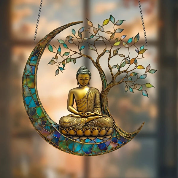 Acryl Sonnenfänger ZenLight | 2D Buddha-Dekor | Fenster- & Wohnaccessoire | Spirituelle Raumgestaltung