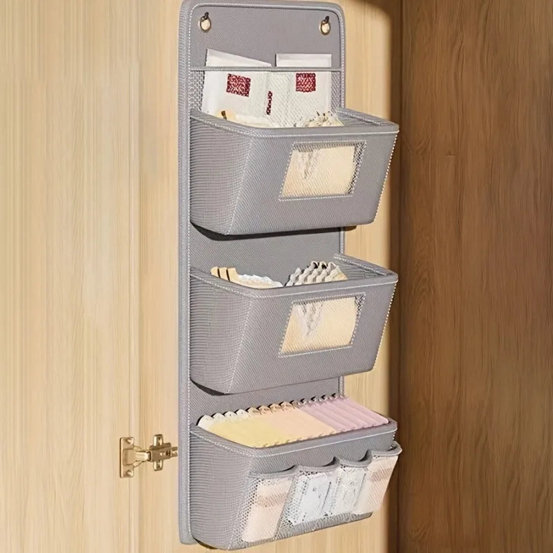 Orgalyn WallPocket Wandorganizer Stoff Grau | Mit Sichtfenster & Haken | Mehrere Fächer