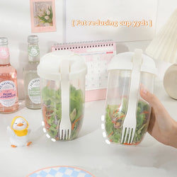 Salatto Salat-to-go Becher 1000 ml | Flaschenförmige Lunchbox mit Gabel & Saucenbehälter | Tragbar & Lebensmittelecht | Weiß/Grün