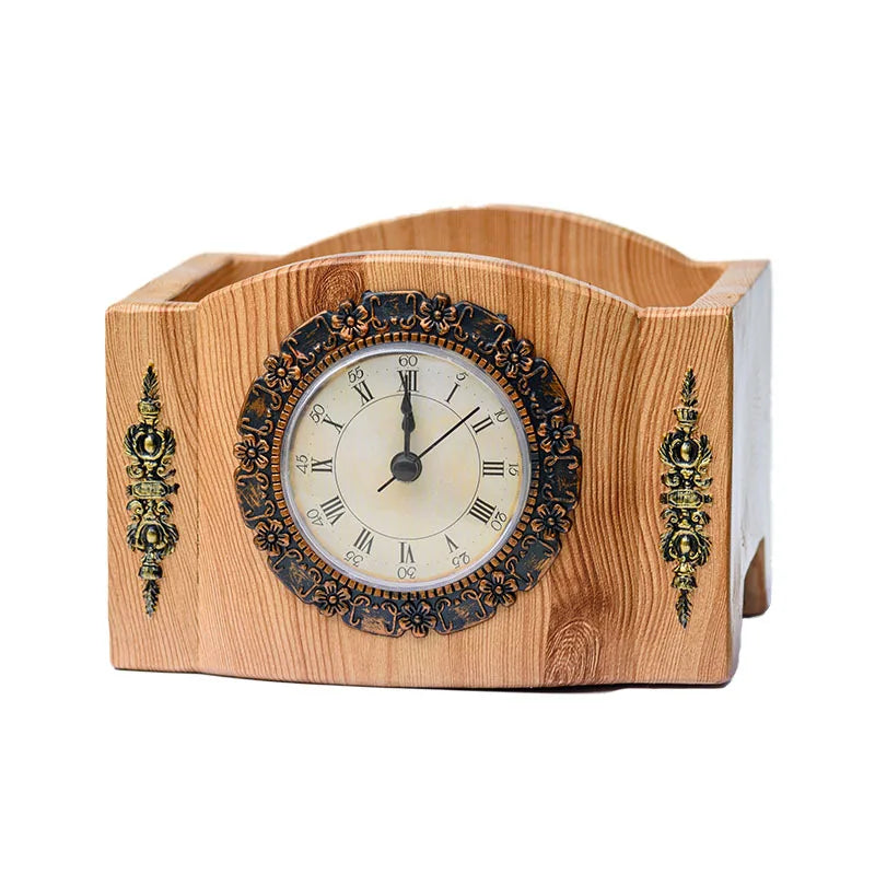 TimeBloom | Vintage Tischuhr mit Blumentopf | Kreatives Deko-Element aus Harz | Antik-Stil für Wohnzimmer