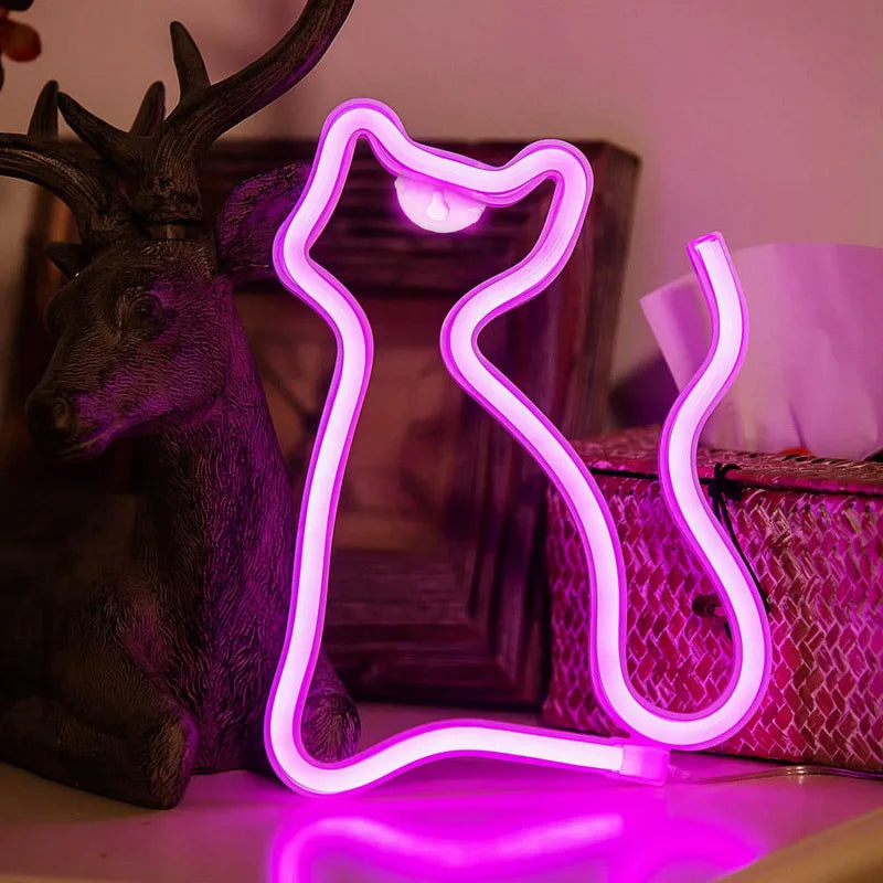 Katzen Neonlicht LumiPaw | LED Wanddeko | USB & Batteriebetrieben | Stylisches Nachtlicht für Zuhause, Party & Geschenkidee