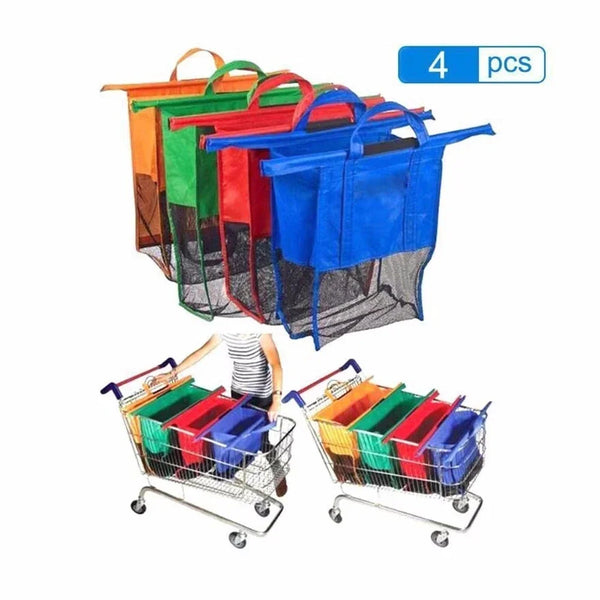 TrolleyEase Einkaufstaschen Set 4-teilig | Faltbar & Wiederverwendbar | Passend für Einkaufswagen | Umweltfreundliches Design