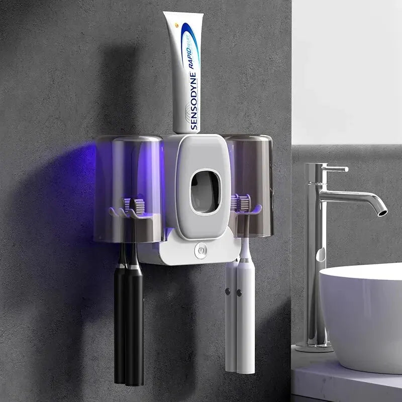 UV Zahnbürstenhalter PureBrush UV | Sterilisation mit UV-Licht | Automatischer Zahnpastaspender | Wandmontage ohne Bohren
