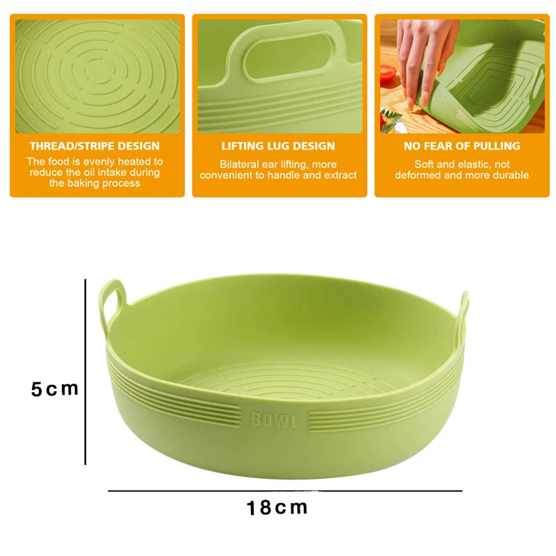 Crispura Silikonkorb | Silikon Einsatz für Heißluftfritteuse | Rund & Wiederverwendbar | Antihaft & Hitzebeständig | Grün/Gelb