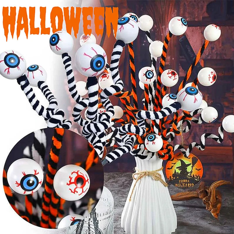 Creepos Halloween-Augen Deko | Hüpfende Garn-Augen | Schwarz-Weiß Anhänger | Indoor & Outdoor Party Deko