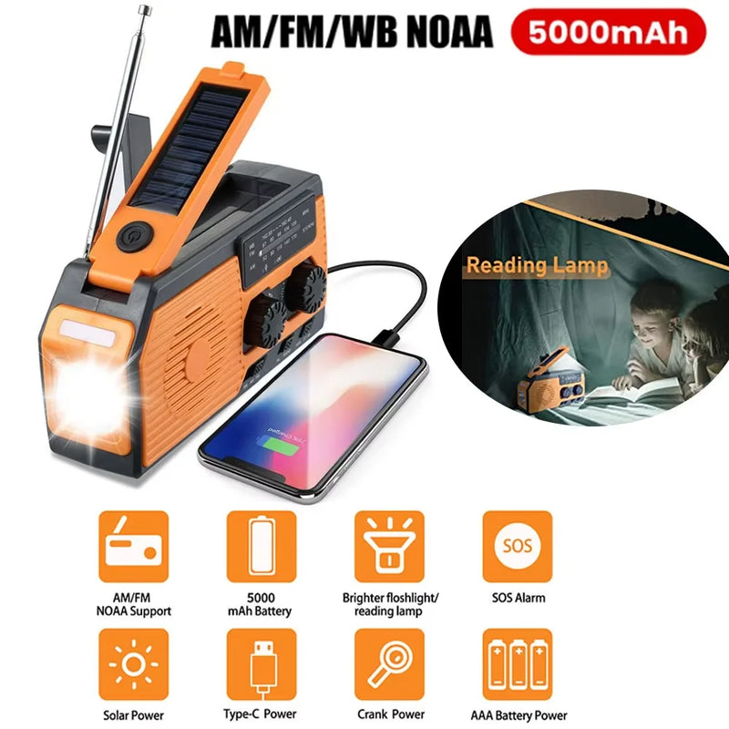 Notfallradio ResQWave Solar 4000 | 4-in-1 Stromversorgung | 4000 mAh Akku, Solar, Handkurbel & USB-C | SOS-Alarm, LED-Licht & Powerbank
