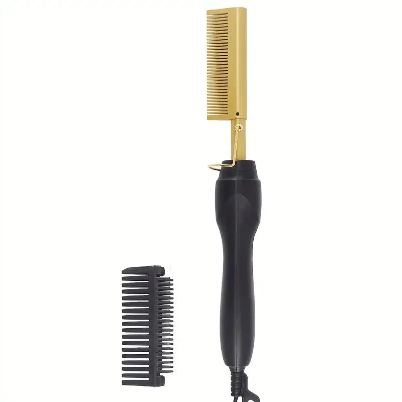 Curlion Elektrischer Kupferkamm | 2-in-1 Glätt- & Lockenstyler | Für glattes & lockiges Haar | Schnellheizend