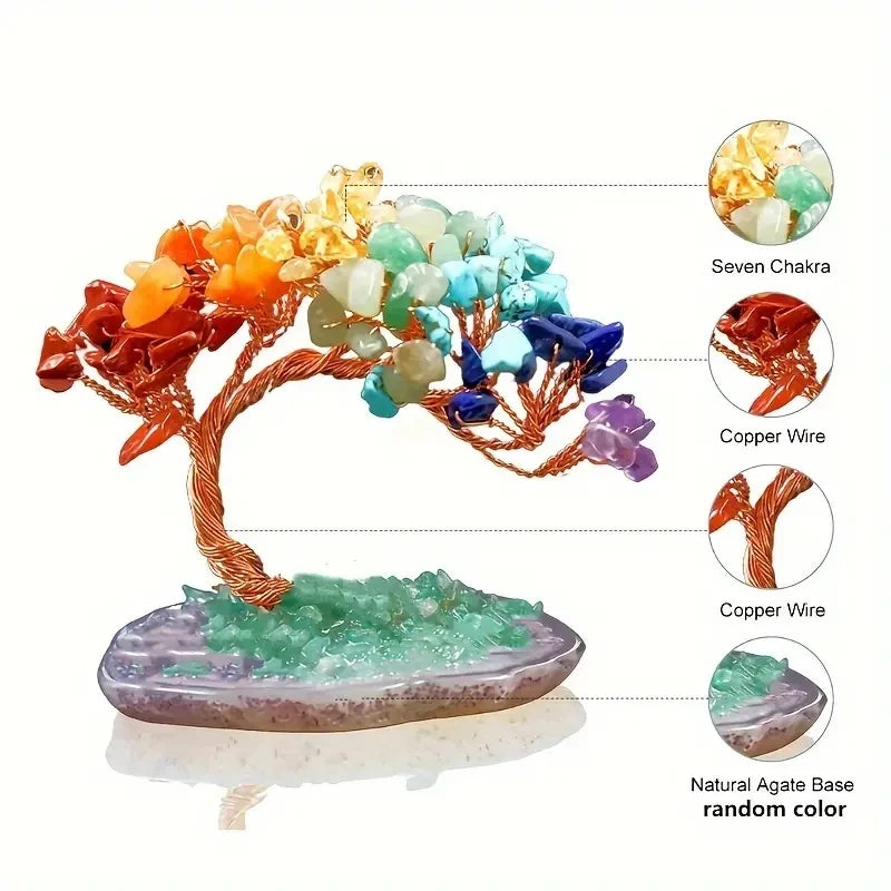 Kristallbaum AuroraTree | Natürliche Edelsteine | Achat-Basis & Kupferdraht | Feng Shui Glücksbaum 10 cm