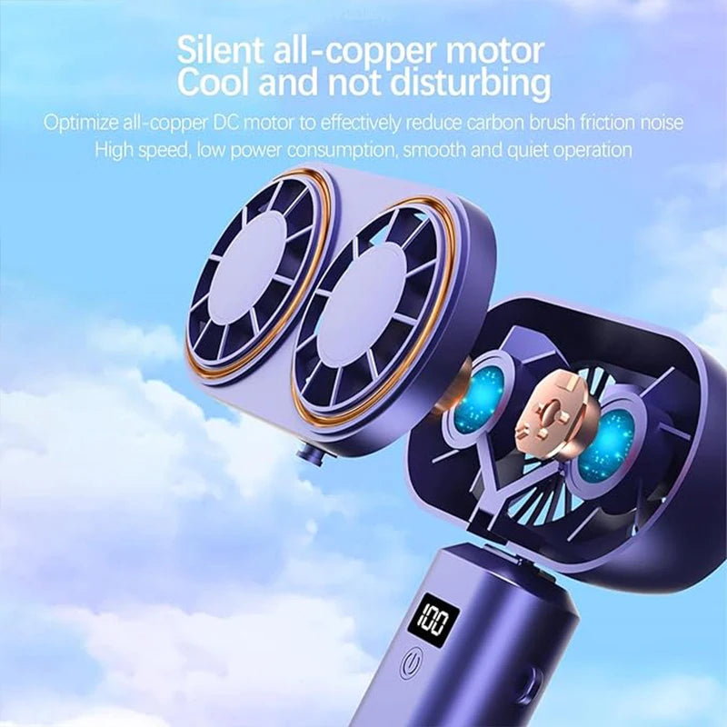 AerisCool Handventilator Doppel-Lüfter | 5-Stufen Kühlung | Wiederaufladbar & Digitalanzeige