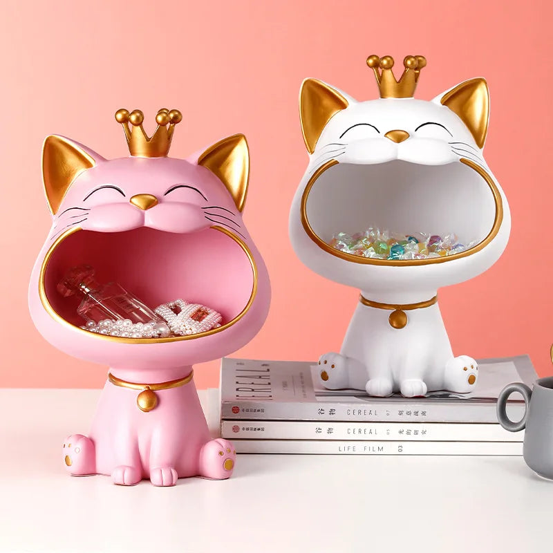 Dekofigur Nekomo CatCatch | Moderne Lucky-Cat Figur mit Aufbewahrungsschale | 18,5×16,5×27 cm | Wohnaccessoire & Geschenkidee