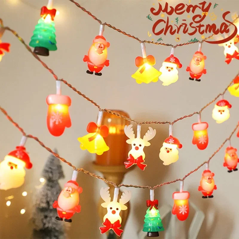 LED Weihnachtslichterkette | 1,5 m Batteriebetrieben mit 10 LEDs | Santa & Schneemann Anhänger | Für Baum, Fenster & Festdekoration | LumiNoel