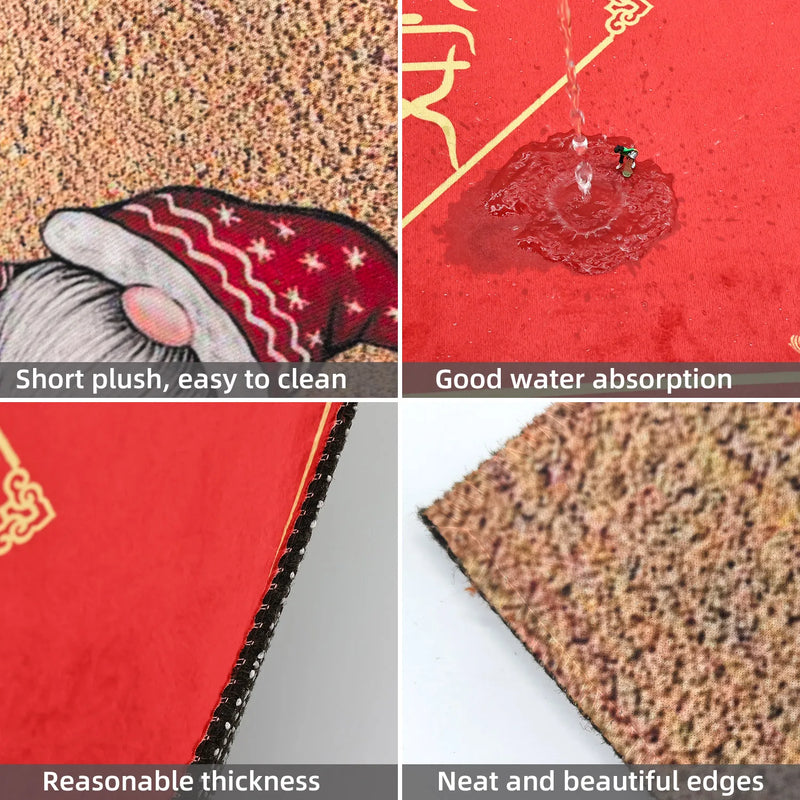 Weihnachts-Fußmatte | Roter Teppich mit Weihnachtsmann & Zwergenmotiv | Rutschfest & Saugfähig | Indoor & Outdoor