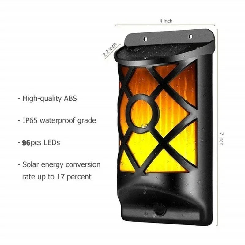 Solar-Fackel FlammaLuce | 96 LED Flammenlicht | IP65 Wasserdicht | Garten Wandlampe mit Gitterdesign