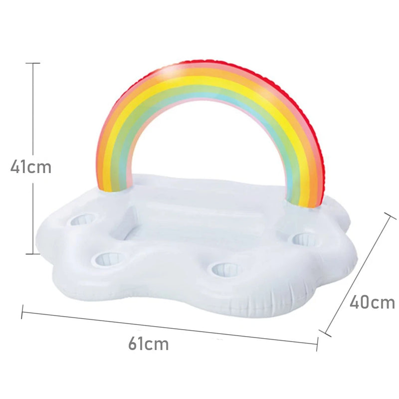 Poolonia Aufblasbarer Schwimmtisch Regenbogen & Wolken | Poolbar mit Getränkehalter & Eisfach | Luftmatratze für Poolparty & Sommer