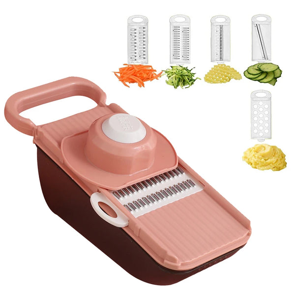 SchnippelMeister Gemüseschneider 5-in-1 | Multischneider mit Auffangbehälter | Reibe, Hobel & Dicer | BPA-frei & Spülmaschinenfest | 27×11×10 cm