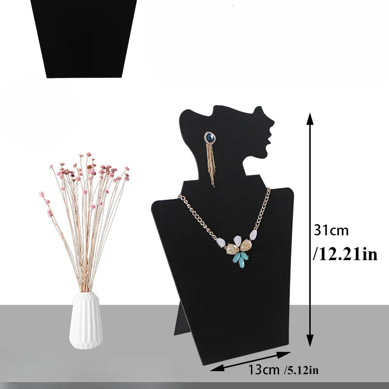 Veloura Schmuckständer | Stoff-Schmuckbüste für Halsketten & Ohrringe | Eleganter Deko-Aufsteller im Profil-Design | Schwarz