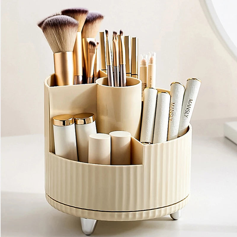 Clearlyn SpinBox Drehbarer Make-up Organizer aus Kunststoff | Kosmetikbox mit Fächern | 360° Rotierend & Platzsparend | Acryl-Optik