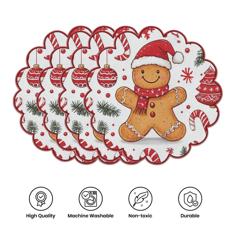 Nordamira | Weihnachtliche Platzsets Rund | 4er-Set | Rutschfest & Hitzebeständig | Festliche Tischdekoration