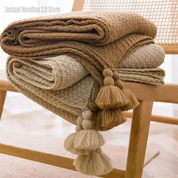NordicHaven Decke | Chunky Knit mit Quasten | Weiches Waffel-Muster | Sofa & Bett