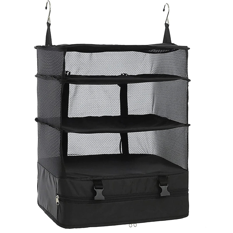 Packelier Koffer Organizer | Hängeregal für Reisen | 3 Fächer | Faltbar & Wasserabweisend | Schwarz