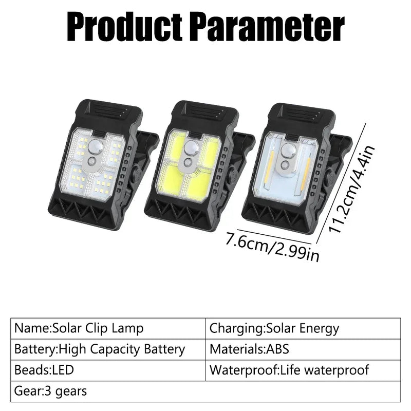 Solar Clip Lampe | Bewegungsmelder & 3 Lichtmodi | Warmweiß/Kaltweiß | IP65 Wasserdicht & USB-C