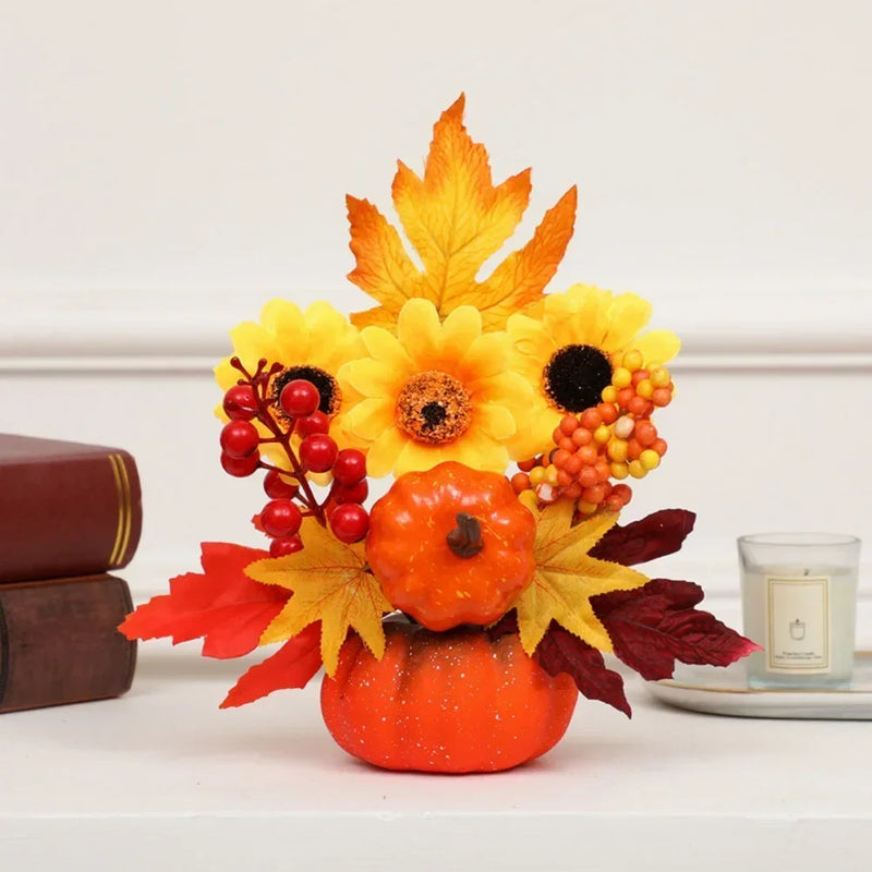 HerbstZauber | Dekokürbis mit Kunstblumen | 25–30 cm | Herbst- & Halloween-Deko