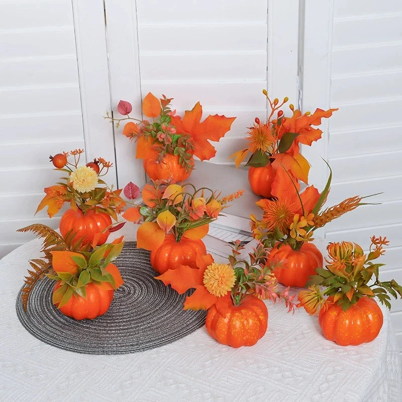 Deko-Kürbis AutumnCharm | Künstlicher Kürbis mit Ahornblättern | Herbst-, Halloween- & Thanksgiving-Dekoration